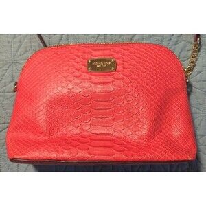 Michael Kors Cindy Lg Dome Crossbody Mandarin Snake Embossed Leather Goldtone